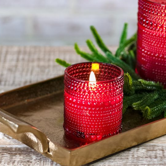 Red LED Beaded Glass Candle
