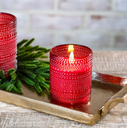 Red LED Beaded Glass Candle