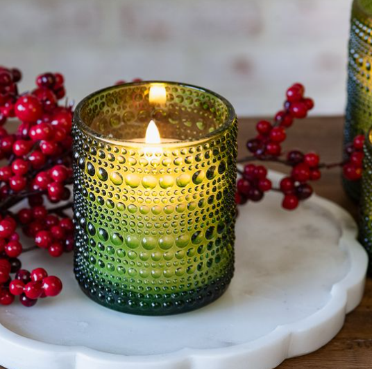 Green LED Beaded Glass Candle