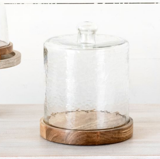 Glass Cake Dome with Wood Base