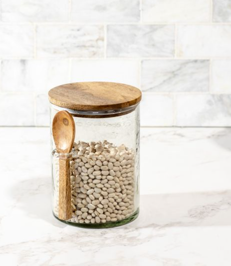 Hammered Jar with Wood Lid & Spoon