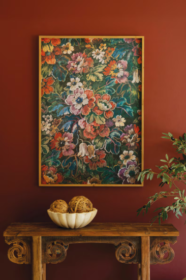 Wood Framed Floral on Printed Paper