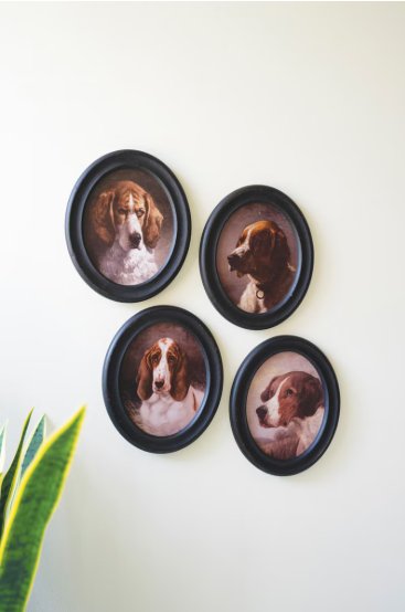 Framed Oval Hound Prints under Glass