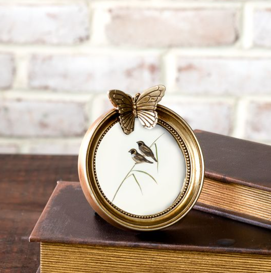 Round Antique Gold Butterfly Frame