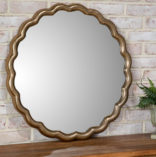 Antique Brass Scallop Edge Mirror