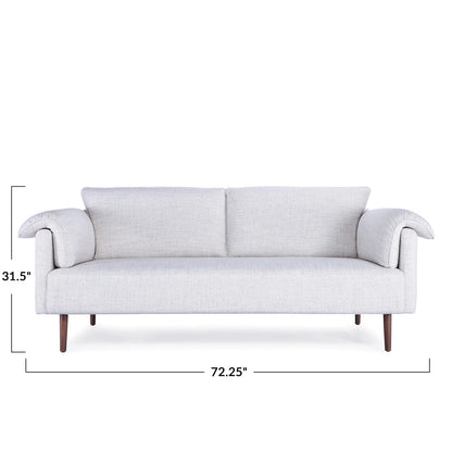 Bouclé Fabric Upholstered Sofa w/ Oak Wood Legs