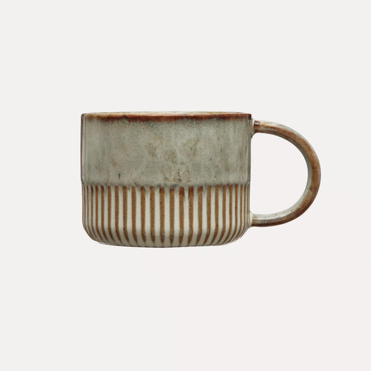 14 oz. Stoneware Mug with Crimped Bottom, Reactive Glaze