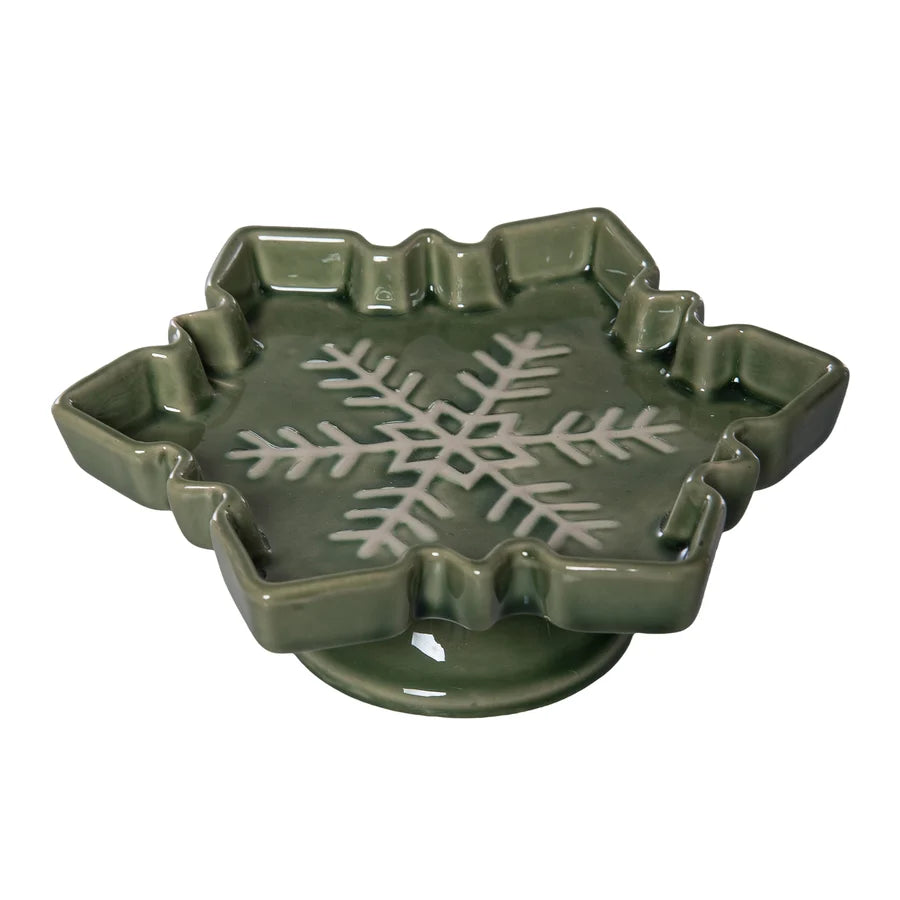 Green Snowflake Pedestal Platter