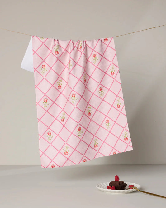 Rose Lattice Kitchen Tea Towel