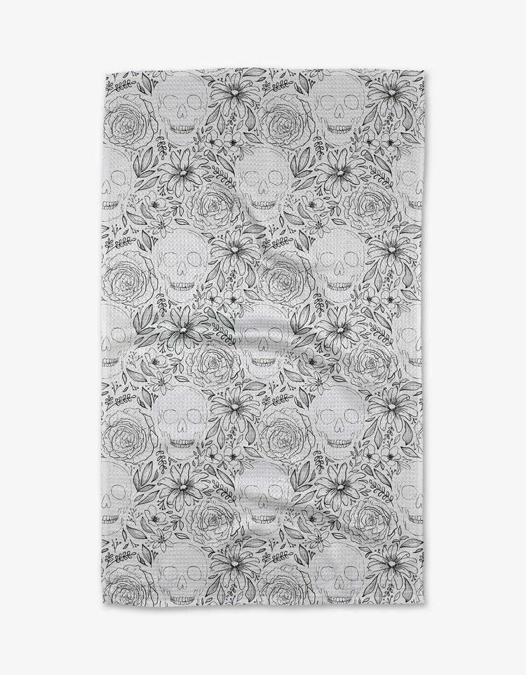 Skulls and Flowers Kitchen Tea Towel