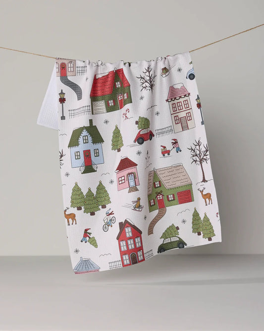 Winter Village Kitchen Tea Towel