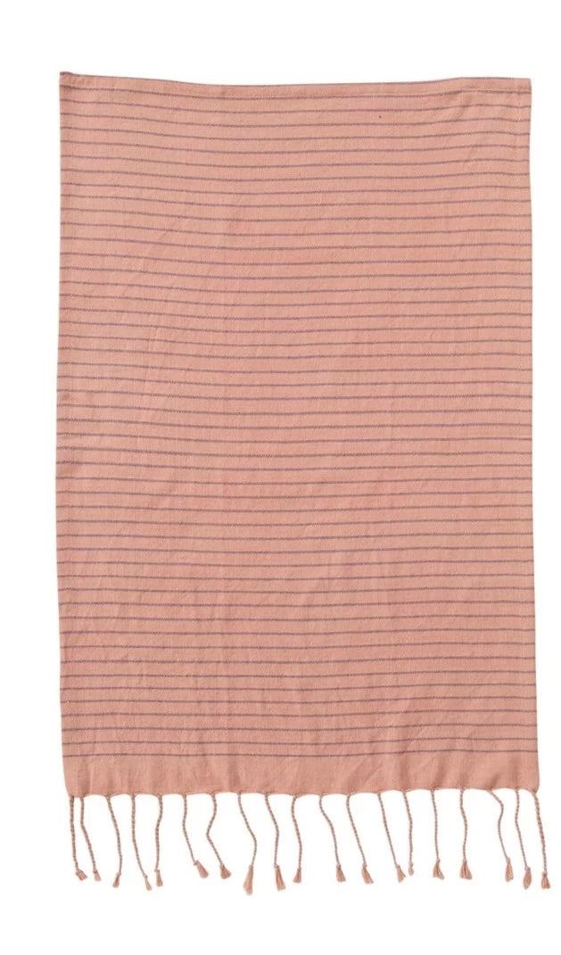 Pink & Coral Striped Cotton Tea Towel