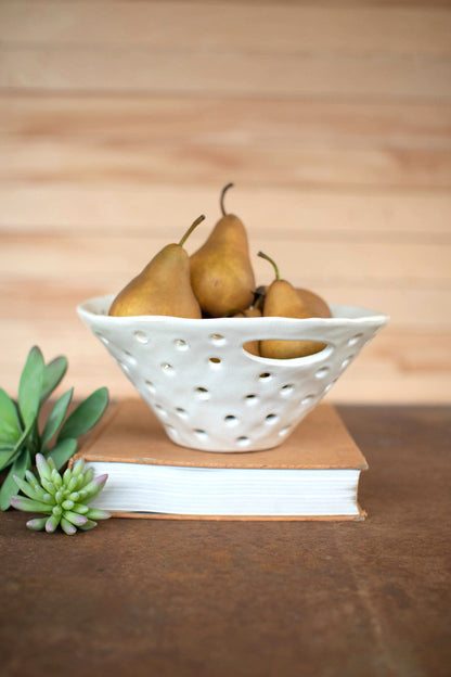 Large Cream Berry Bowl with Handles