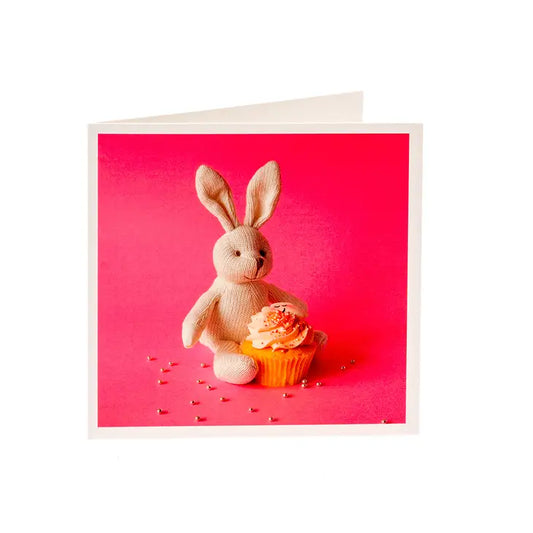 White Bunny with Cake Greetings Card