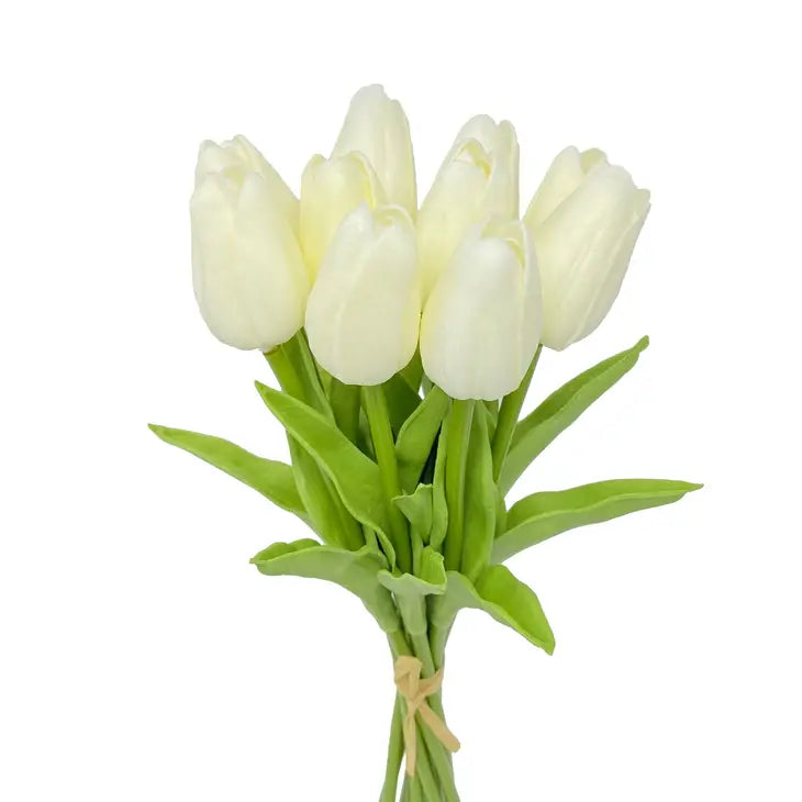 Faux White Real Touch Tulip Stems - 10