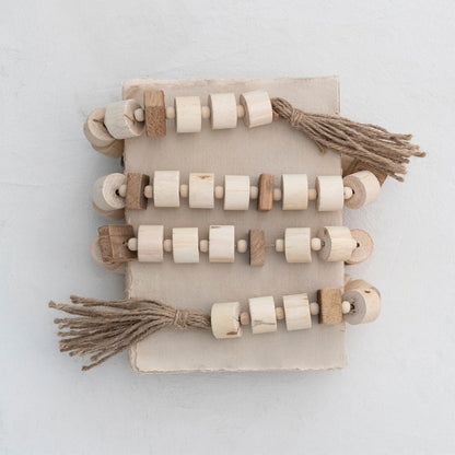 Wood Bead Garland w/ Jute Tassels