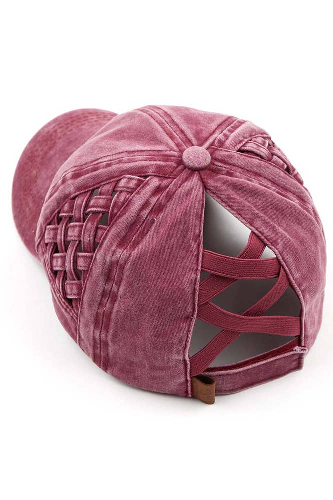 C.C Berry Basket Weave Criss-Cross Ponytail Baseball Cap