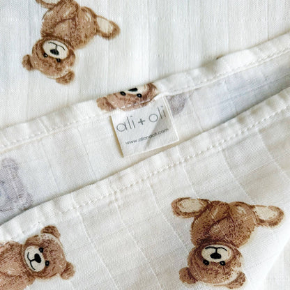 Teddy Bear Muslin Swaddle Blanket
