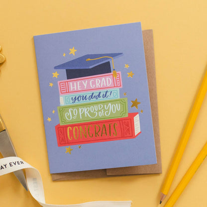 Grad Bookstack Graduation Greeting Card