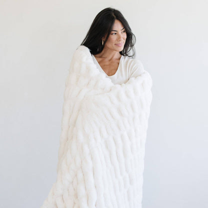 Chocolate Blend Double Ruched XL Faux Fir Throw Blanket