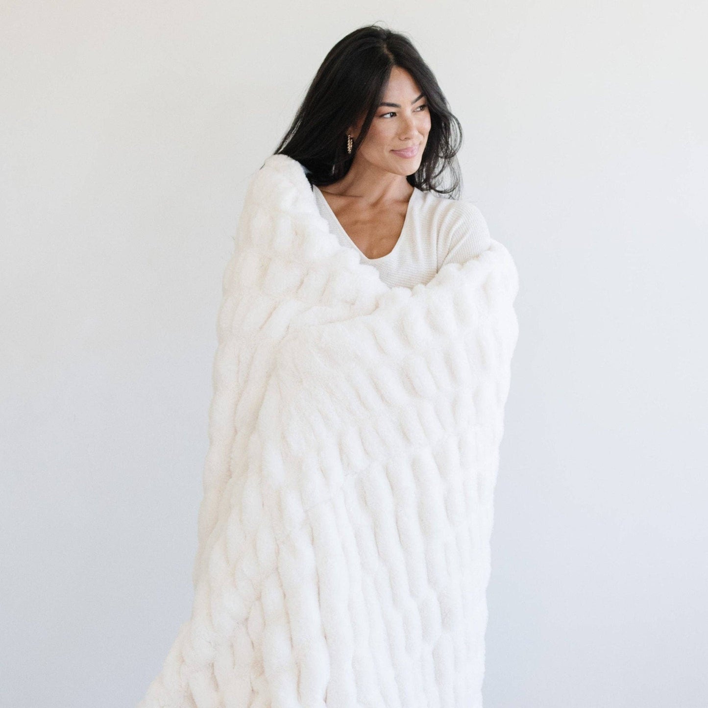 Flax Double Ruched XL Faux Fir Throw Blanket