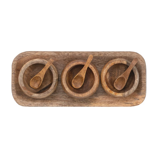 Mango Wood Tray with 3 Bowls
