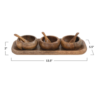 Mango Wood Tray with 3 Bowls
