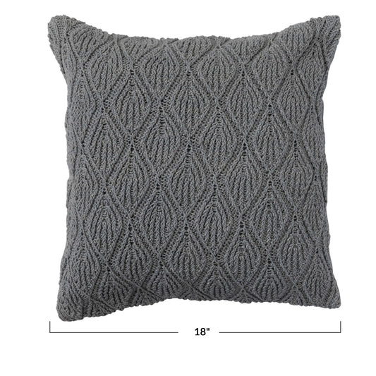 18" Square Woven Cotton Pillow w/ Diamond Pattern