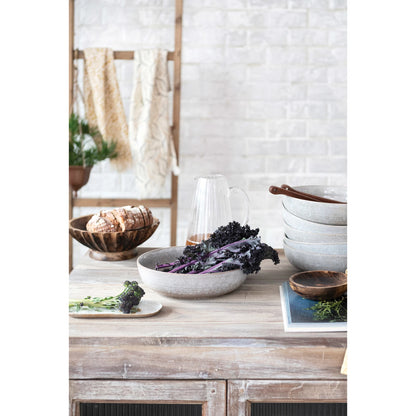 Hand-Carved Mango Wood Footed Bowl w/ Scalloped