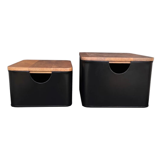 Metal Containers w/ Mango Wood Lids