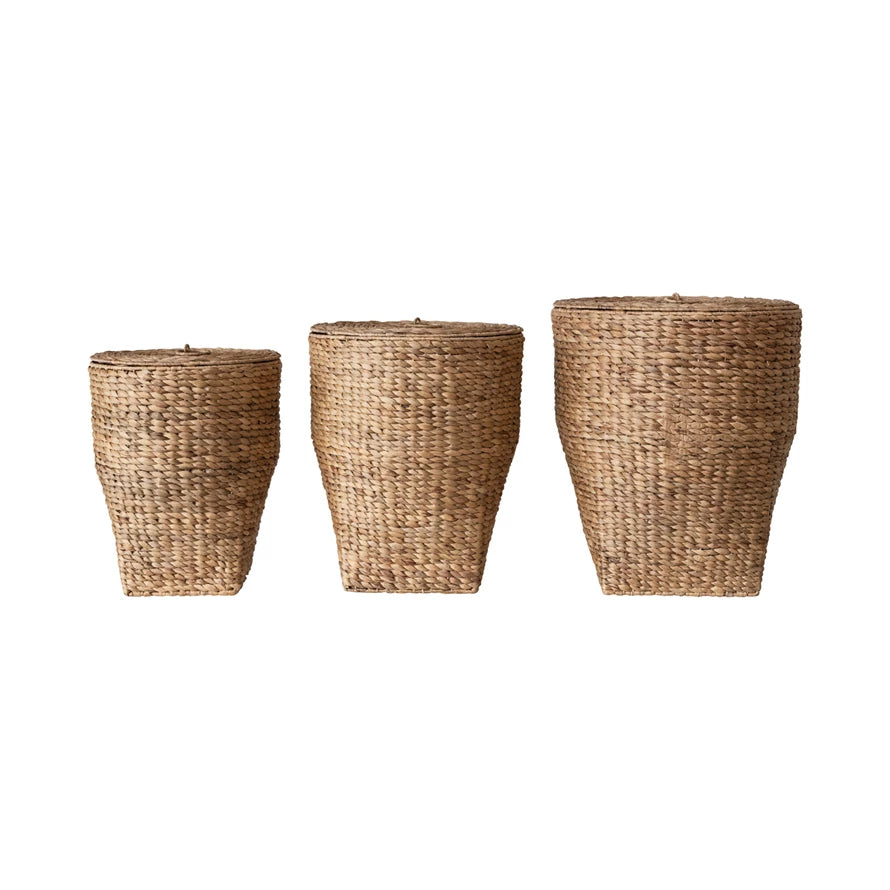 Hand-Woven Water Hyacinth Baskets w/ Lids