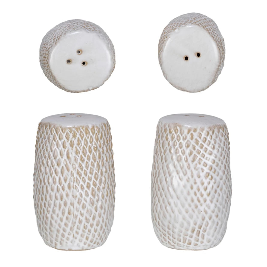 Debossed Stoneware Salt & Pepper Shaker