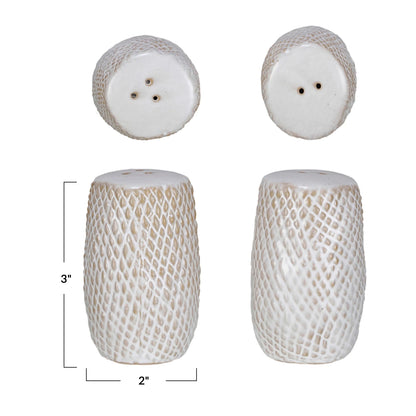 Debossed Stoneware Salt & Pepper Shaker