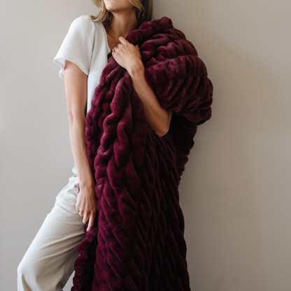 Sandshell Blend Double Ruched XL Faux Fir Throw Blanket