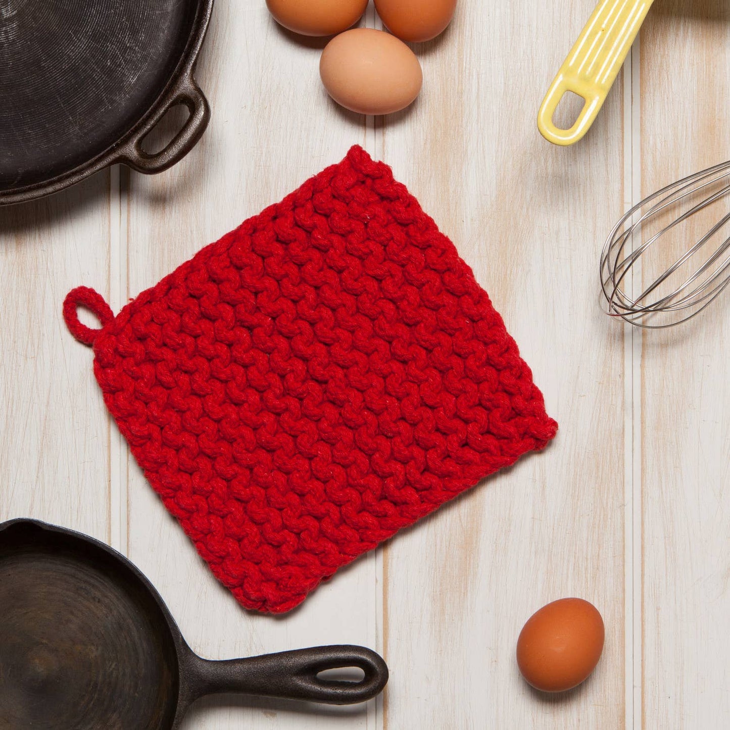 Chili Red Knit Potholder