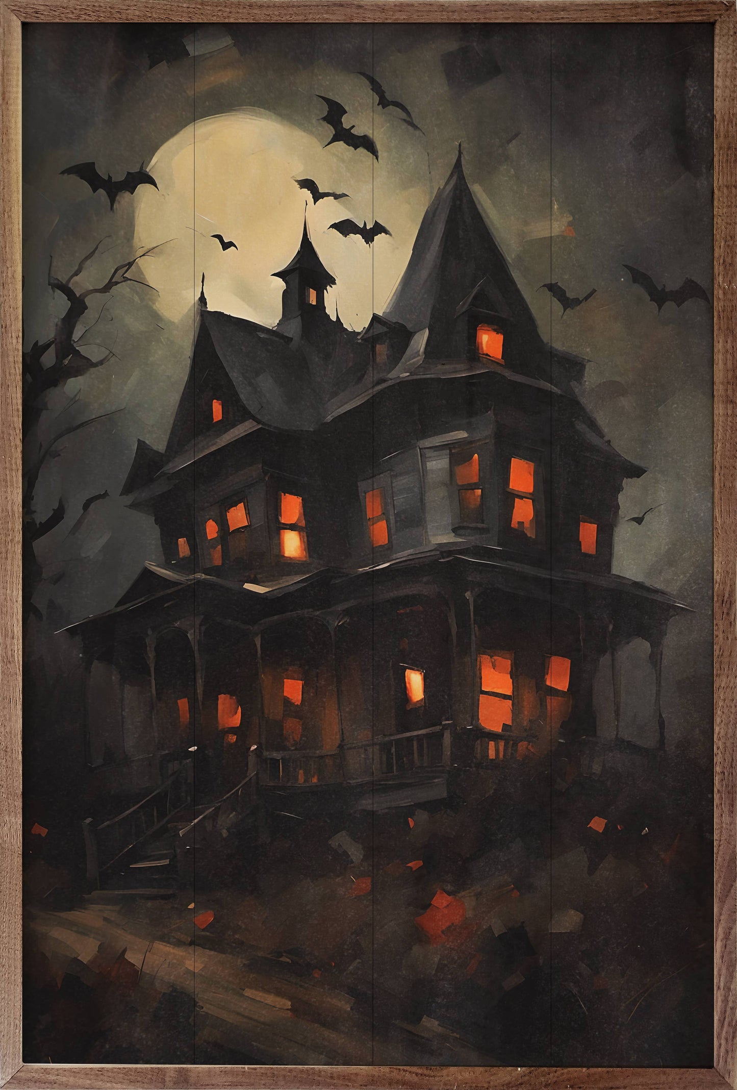Haunted House With Bats Sign