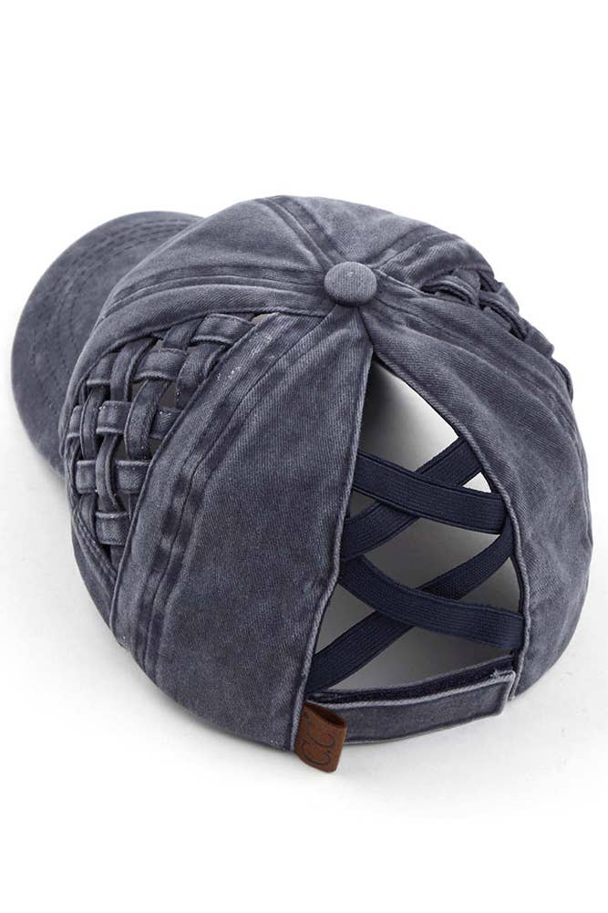 C.C Coral Basket Weave Criss-Cross Ponytail Baseball Cap