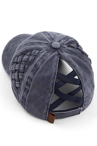 C.C Mint Basket Weave Criss-Cross Ponytail Baseball Cap