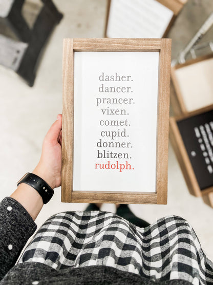 Reindeer Names White Wall Sign