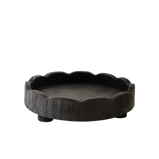 Black Wood Scallop Tray w/Legs