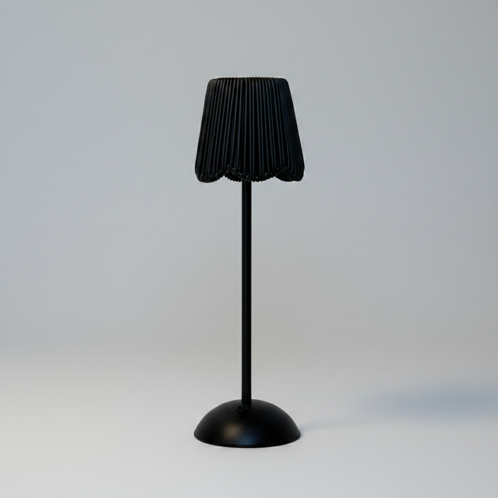 Scalloped Black Rattan LED USB Lamp Shade