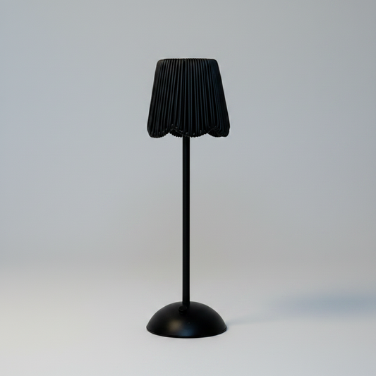 Scalloped Black Rattan LED USB Lamp Shade