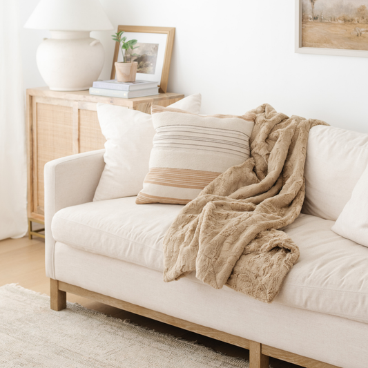Khaki Patterned Faux Fur Throw Blanket