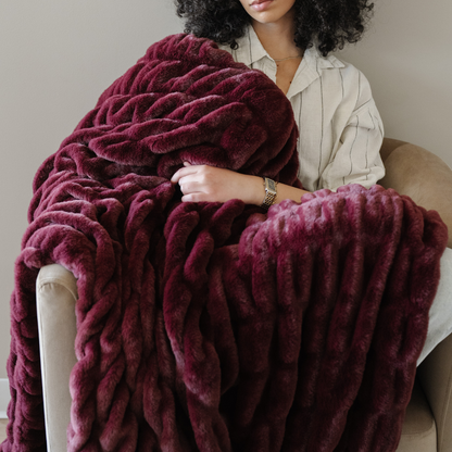 Sandshell Blend Double Ruched XL Faux Fir Throw Blanket