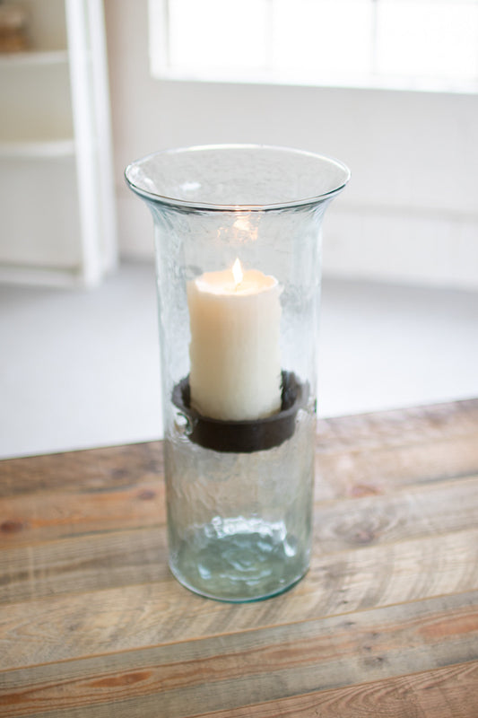 Large Glass Candle Cylinders with Rustic Insert