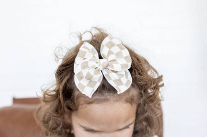 Checkerboard - Tan | Alligator Clip Petite Party Bow