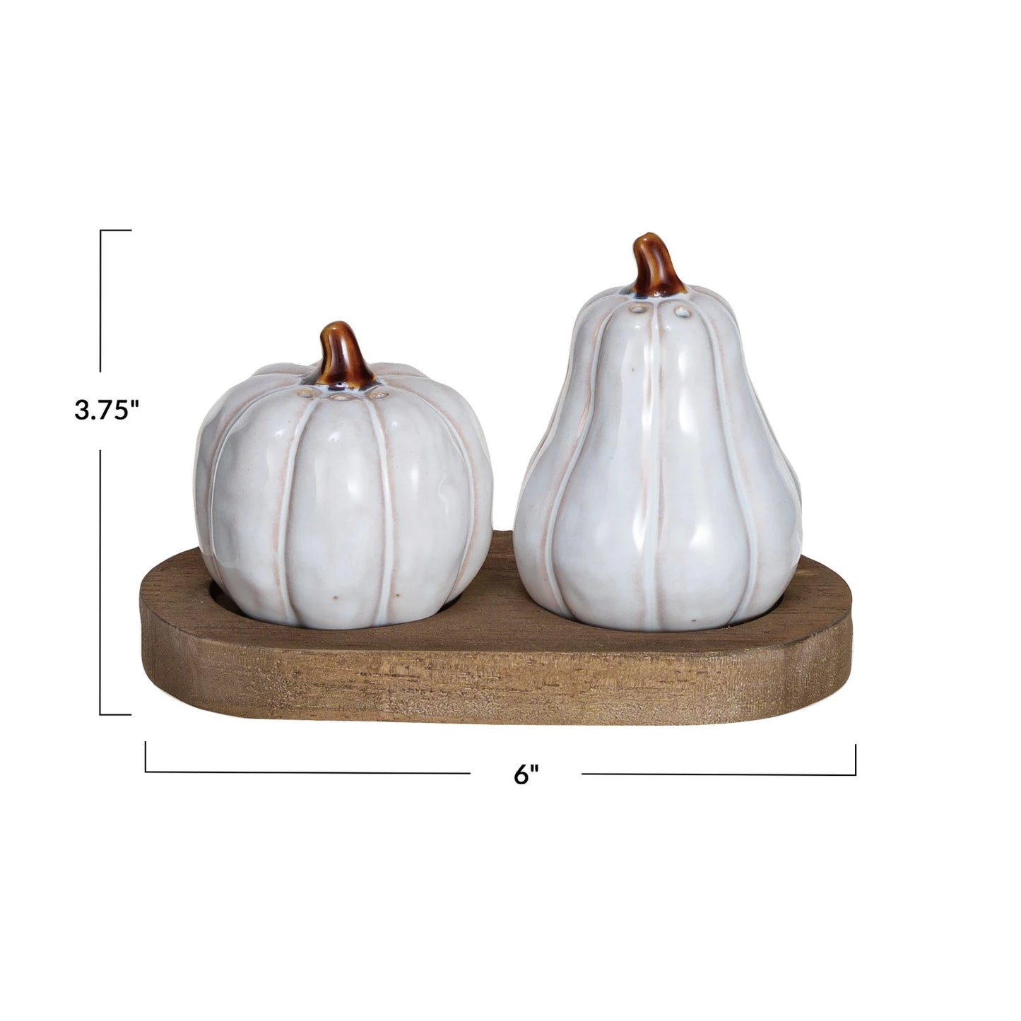 Stoneware Salt & Pepper Shakers w/ Wood Tray