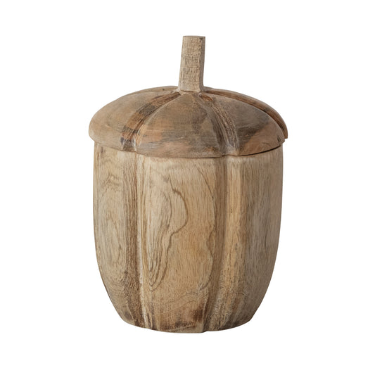Hand-Carved Mango Wood Pumpkin Shaped Container with Lid