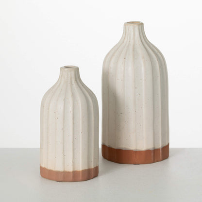 Cream Ribbed Vase