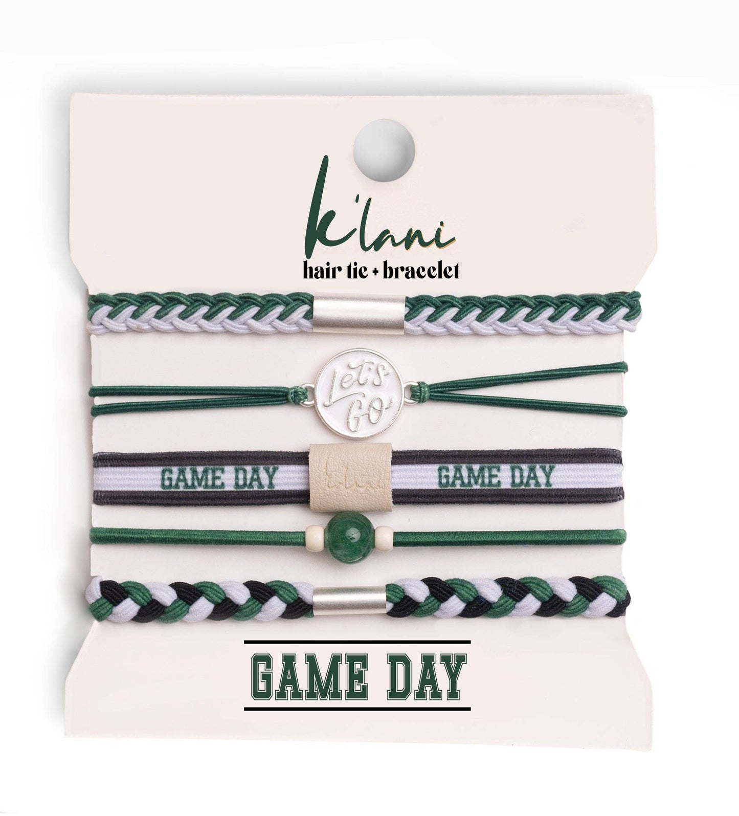 Green & White Game Day Hair Tie Bracelets